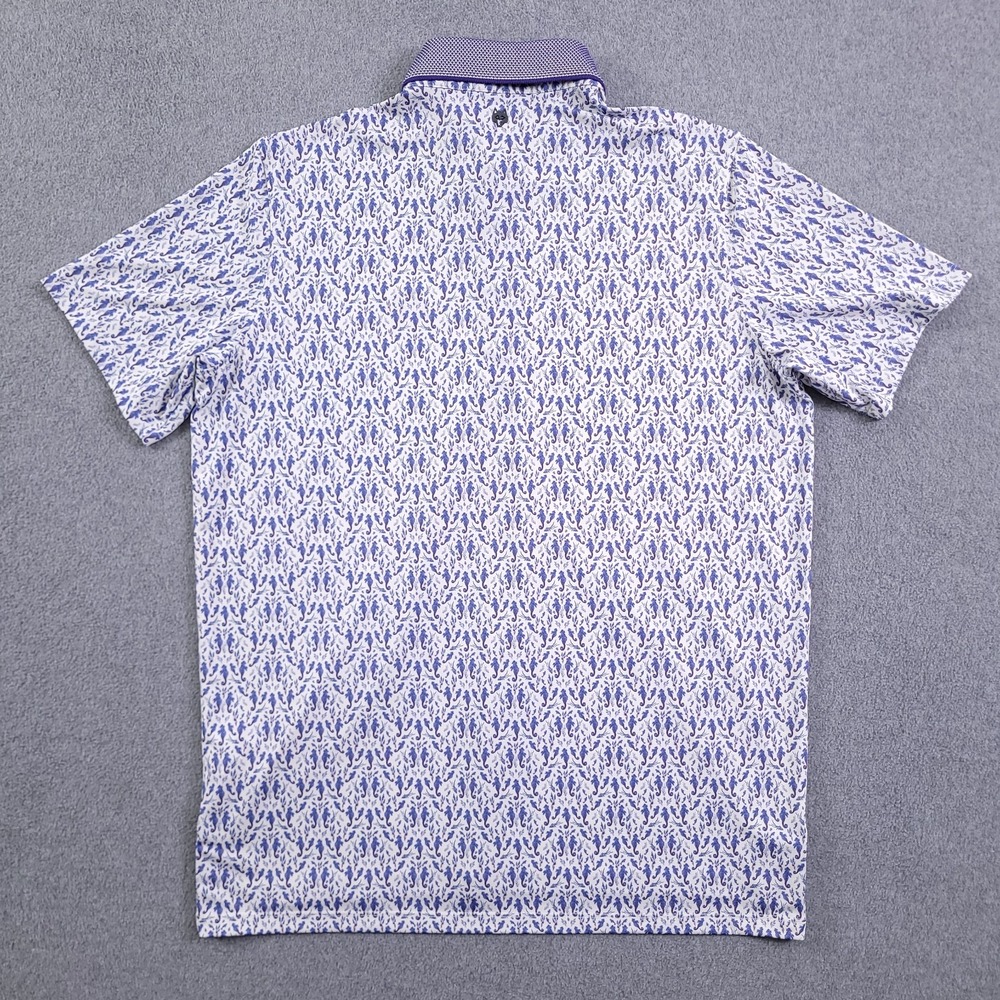 Greyson Polo Shirt Mens L Robert Trent Jones Blue White Ocean Curiosities Golf - Picture 7 of 10